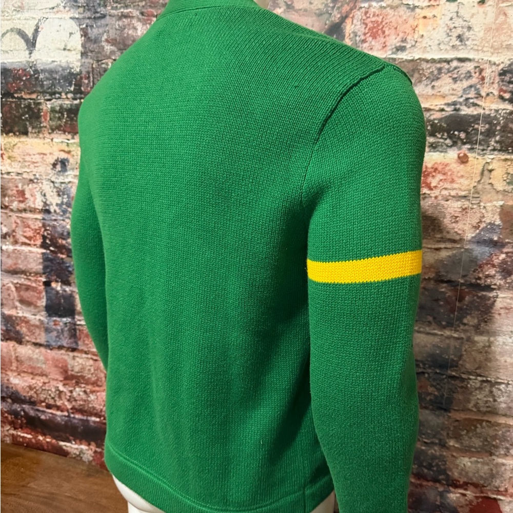 NEW POLO RL Green Cardigan with Yellow Letter P Patch - Picture 5 of 9